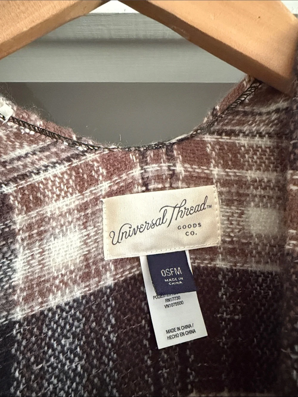 Universal Thread Plaid Fringe open Poncho - Brown, Black & Cream
